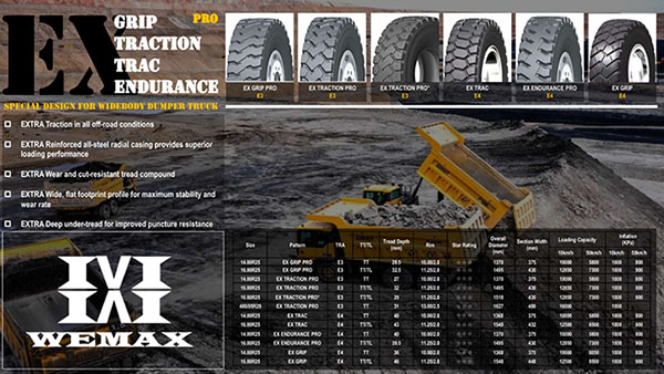 WEMAX WIDEBODY DUMPER TRUCK TIRE LEAFLET